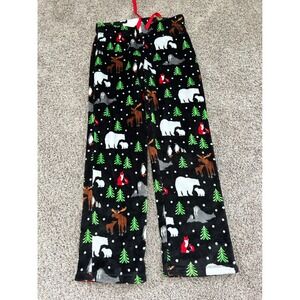 Secret Treasures Womens Fleece Pajama Pants Black Winter Wildlife Polar Bear